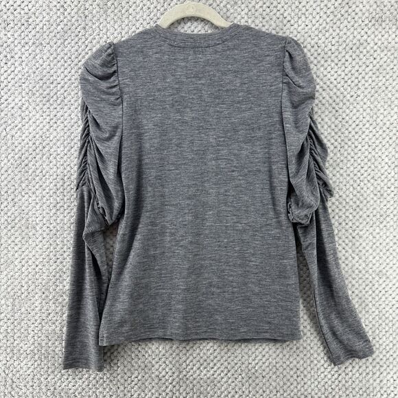 English Factory Top Women XS Heather Gray Puff Long Sleeves Crew Neck Stretchy - Picture 4 of 7